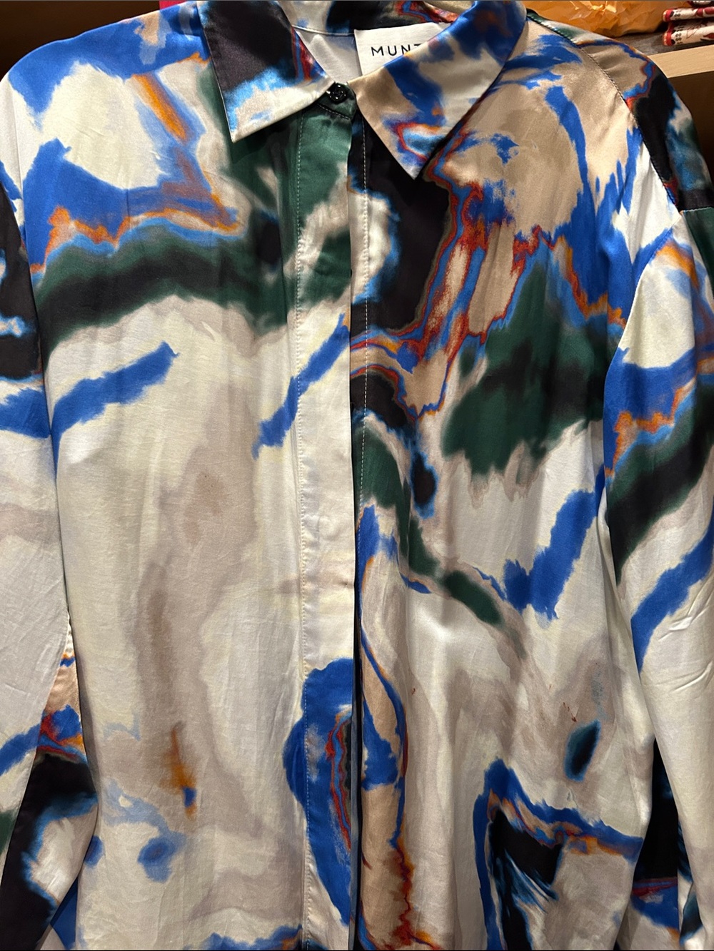Munthe Blue Multi Abstract Satin Blouse